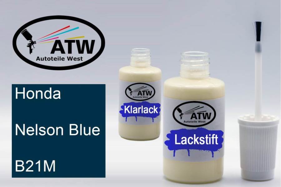 Honda, Nelson Blue, B21M: 20ml Lackstift + 20ml Klarlack - Set, von ATW Autoteile West.